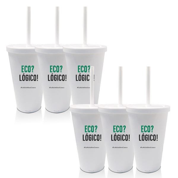 6 Copos com Tampa e Canudo Branco Eco Logico - 2