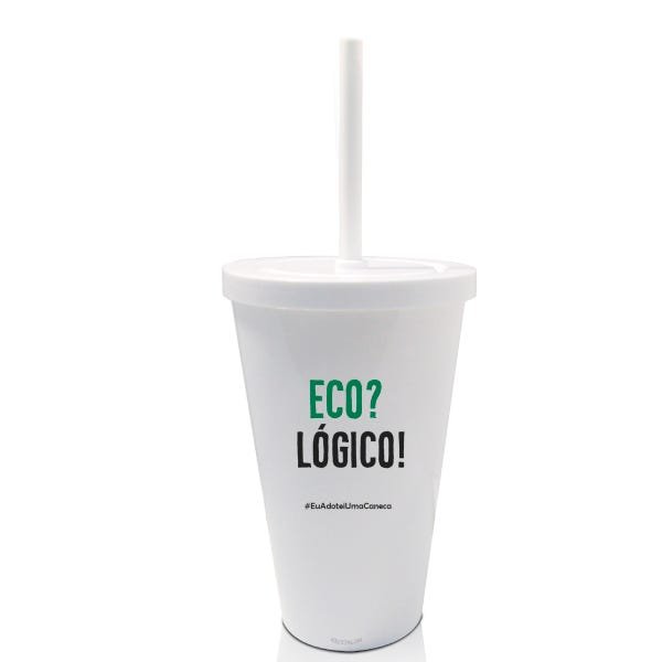 6 Copos com Tampa e Canudo Branco Eco Logico - 1