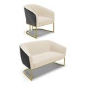 Ver imagem 1 de Namoradeira e Poltrona Industrial Dourado Stella Pto-linho D03 - D'Rossi Cor Cinza