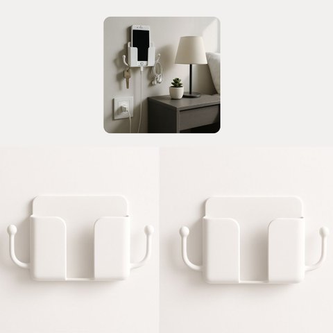 Kit 2 Suporte de Parede para Celular com Ganchos Organizador Tomada Quarto Escritório - 2BRANCO