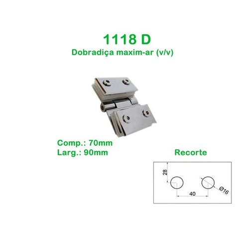 1118 D - Dobradiça maxim-ar para vidro/vidro