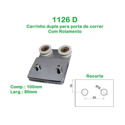 Kit 2 roldanas dupla 1126 D tipo carrinho para vidro temperado - Blindex