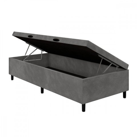 Base para Cama Box Solteiro com Baú 88x188x35 Sued Cinza Portobel