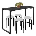 Ver imagem 1 de Mesa de Cozinha Bistrô Porto Preto 120cm com 4 Banquetas Industriais Maviê Branco/Preto - Mpozenato