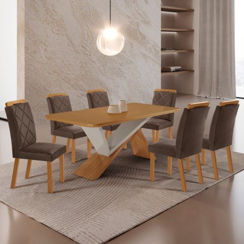Mesa de Jantar Yasmin 180 Tampo Mdf Laminado Canto Copo e 6 Cadeiras Melissa