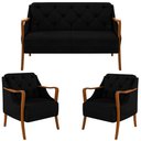Ver imagem 1 de Kit Namoradeira 135cm e 2 Poltronas Decorativas Capitonê Lapa M22 Veludo Preto - Mpozenato
