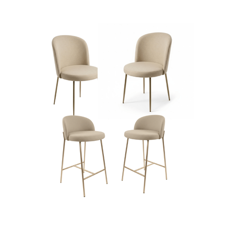 Conjunto de 2 Cadeira e 2 Banqueta Ayla Sala Jantar Base Gold Linho Bege - Montanaris Decor
