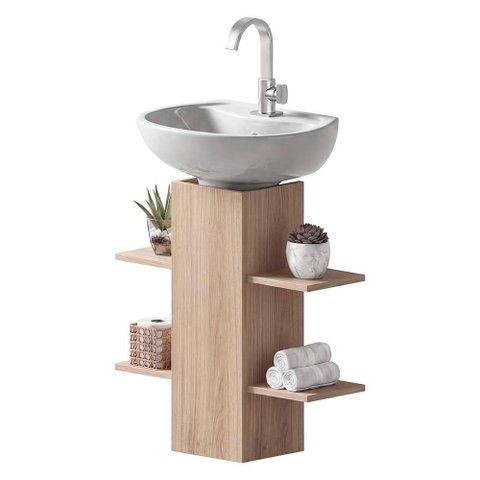 Coluna Multiuso para Banheiro com Nichos Decorativos Carvalho