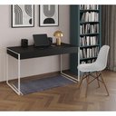 Ver imagem 1 de Mesa De Escritório Industrial Preta 137X53Cm Base Ferro Branco Com 1 Cadeira Branca Cor: Preto