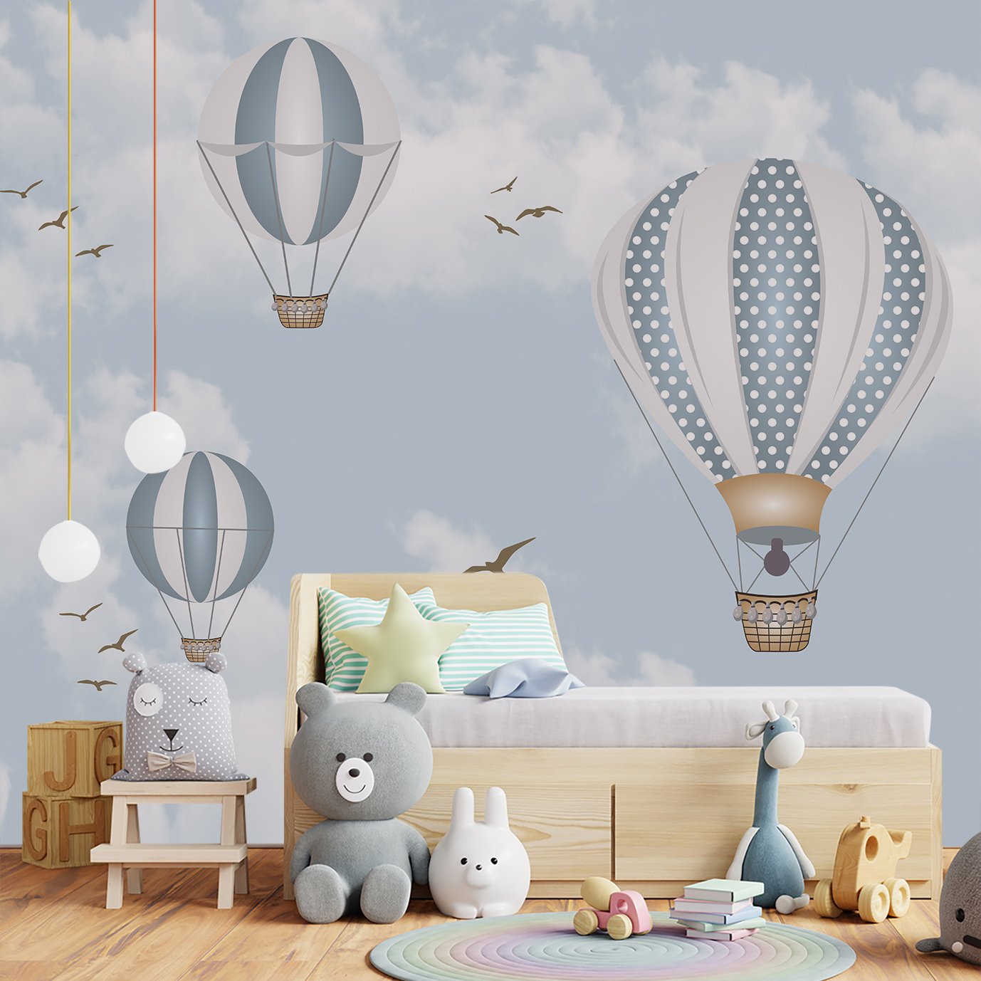 Papel de parede infantil para quarto de bebê balão menino azul PP20b M² - 3