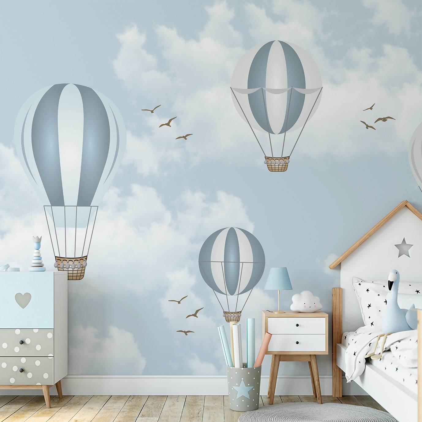 Papel de parede infantil para quarto de bebê balão menino azul PP20b M² - 5