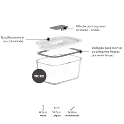 Pote de Vidro Borossilicato Hermético 370ml Fresh Lock Branco Marmita ou Retangular - 2