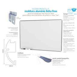 Lousa Quadro Branco Free 60x40 cm Vertical Horizontal  Moldura Alumínio Natural Canetas e Apagador - 3