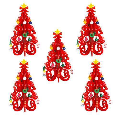 Kit 5 Enfeite de Madeira Árvore de Natal 19x10cm