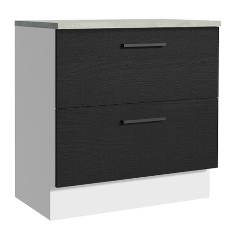 Balcão Armário de Cozinha 80 cm 2 Gavetas Branco/Preto Agata Madesa