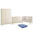 Ver imagem 1 de Dormitório Infantil Classic 3 Portas, Cômoda 1 Porta, Berço Areia Fosco com Pés Madeira Natural