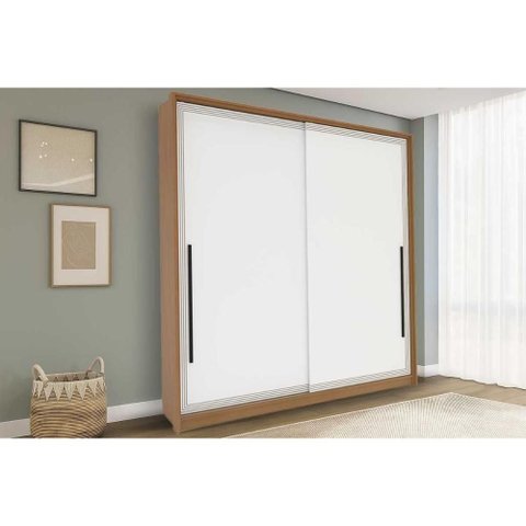 Guarda Roupa 2 Portas de Correr e 2 Gavetas Valência Freijo/branco - Politorno