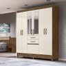 Guarda Roupa Roupeiro Casal New Mafra Castanho Off White 6 Portas 2 Gavetas c/ Espelho Moval - 1