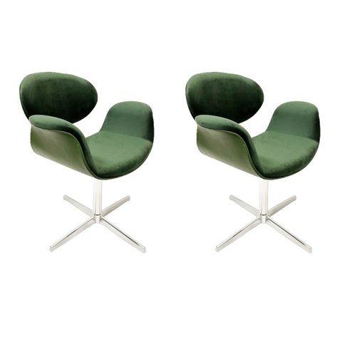 Conjunto 2 Cadeiras Tulipa Verde Estofada com Braço Base Giratória em Alumínio Poltronas do Sul Gild