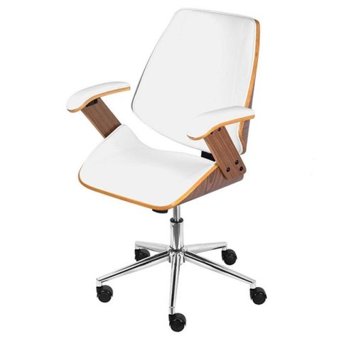 Cadeira Giratória Baixa Bergen Lisboa Or Design Estrutura Madeira Revestida em Pu Branco Base Rodí