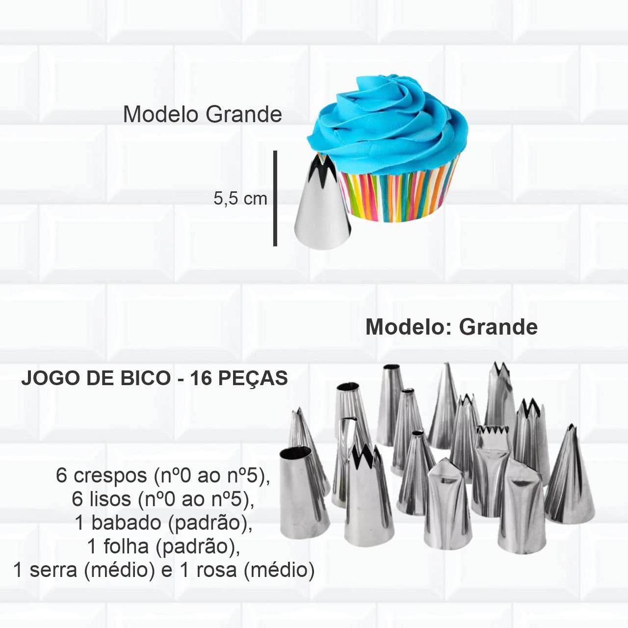 Jogo Bicos Confeitar Bolos 16 Pçs Inox Grandes Profissional