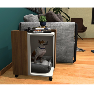Mesa Lateral /cama Pet Toy na Cor Branco/ Freijó com Rodizio