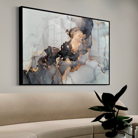 Quadro Decorativo Abstrato Mármore Elegance em Moldura Caixa Tacolado Moldura Trad 1cm Madeira Escur