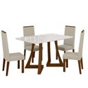 Ver imagem 2 de Sala Jantar Ana 136cm Vidro 4 Cadeiras Linho Claro Livia Off White/Âmbar