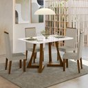 Ver imagem 1 de Sala Jantar Ana 136cm Vidro 4 Cadeiras Linho Claro Livia Off White/Âmbar