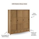 Ver imagem 5 de Guarda-Roupa 3 Portas de Correr 100% Madeira Maciça Topázio Marrom/Freijó