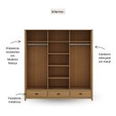 Ver imagem 4 de Guarda-Roupa 3 Portas de Correr 100% Madeira Maciça Topázio Marrom/Freijó