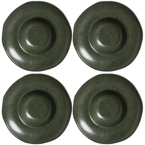 Conjunto 4 Pratos para Risotos Massas Porto Brasil Greenery 340ml Cerâmica Stoneware Verde