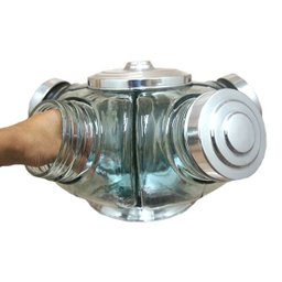 Baleiro Giratório Vidro 5 Potes 39cm Aluminio Resistente - 4