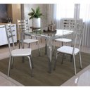 Ver imagem 1 de Conjunto Mesa Quadrada Vidro e 4 Cadeiras Alemanha Kappesberg - Cromado/Branco
