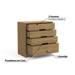 Cômoda 91cm 03 Gavetas e 01 Gavetão S824 Kappesberg - Freijó - 3