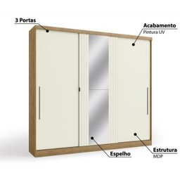 Guarda-roupa 3 Portas de Correr e Espelho H552 Kappesberg - 7