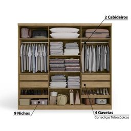 Guarda-roupa 3 Portas de Correr e Espelho H552 Kappesberg - 3