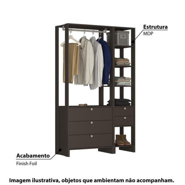 Estante Closet Yes 120cm com 5 Gavetas e 5 Nichos - Grafite - 6