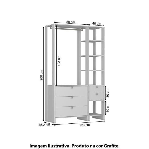 Estante Closet Yes 120cm com 5 Gavetas e 5 Nichos - Grafite - 8