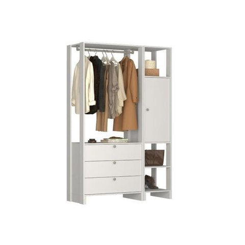Estante Closet Yes com 1 Porta e 3 Gavetas - Branco