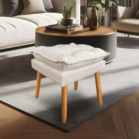 Puff Decorativo Opala Suede Bege Pés Palito Sky Mobile