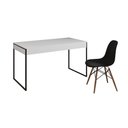 Ver imagem 2 de Mesa de Escritório Industrial Malta Branca 137x53cm Base Ferro Preto com 1 Cadeira Preta Eames Eiffe