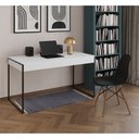 Ver imagem 1 de Mesa de Escritório Industrial Malta Branca 137x53cm Base Ferro Preto com 1 Cadeira Preta Eames Eiffe