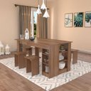 Ver imagem 1 de Conjunto de Mesa 140cm com 4 Bancos e 3 Prateleiras - Montana