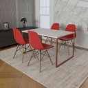 Ver imagem 1 de Mesa Industrial Base Ferro Cobre 137x90 Tampo Branco 4 Cadeiras Eiffel Madeira Assento Vermelho