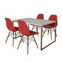 Ver imagem 6 de Mesa Industrial Base Ferro Cobre 137x90 Tampo Branco 4 Cadeiras Eiffel Madeira Assento Vermelho