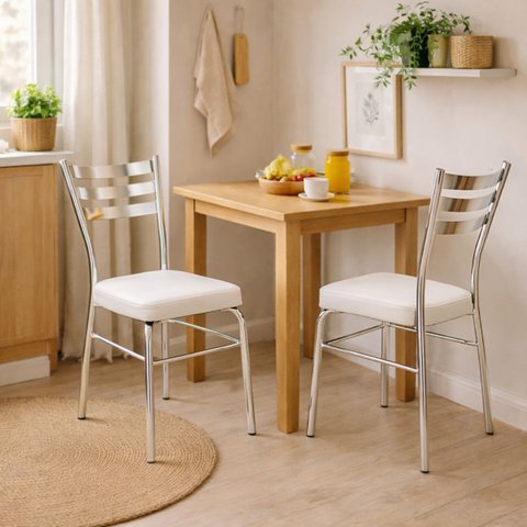 Cadeira de Cozinha Jantar com Reforço Cromada Assento Grosso Branco Confortável Kit 2 Unidades