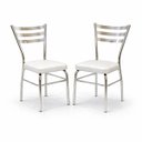 Ver imagem 2 de Cadeira de Cozinha Jantar com Reforço Cromada Assento Grosso Branco Confortável Kit 2 Unidades