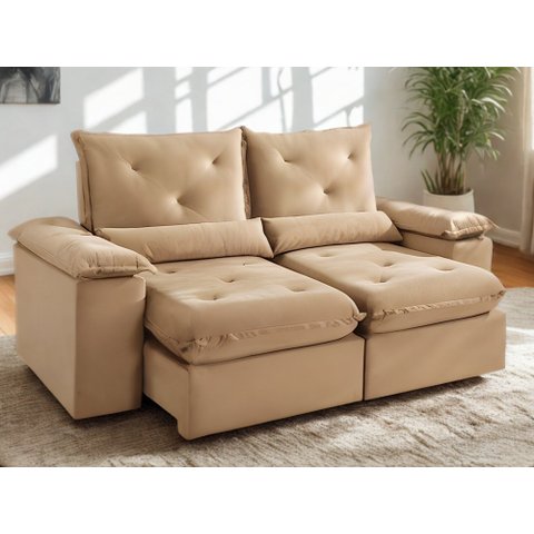 Sofa Xangai Retratil e Reclinavel 2,30 Metros Fernandes Estofados Cor Veludo Bege