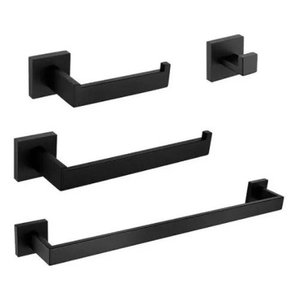 Kit Acessórios para Banheiro Aço Inox Acabamento Quadrado Preto Black Fosco 4 Peças